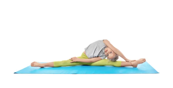 Little Girl Practicing Yoga White Background — Stock Photo, Image