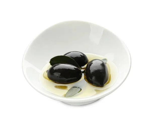 Bowl Oil Canned Olives White Background — Stock Photo, Image