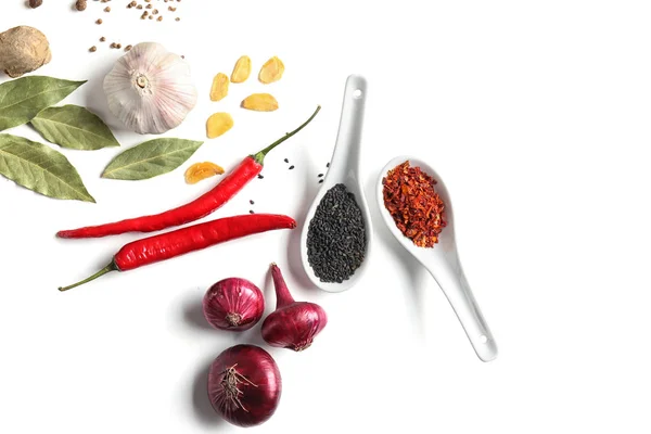 Composition Various Spices White Background — Stock Photo, Image