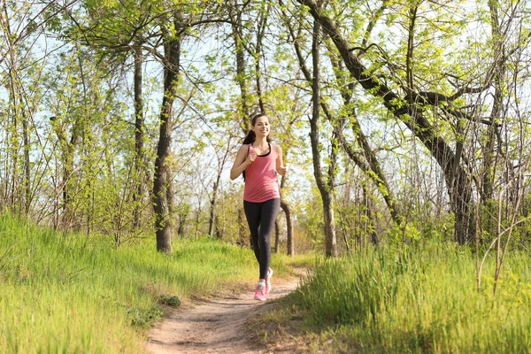 Sporty Young Woman Running Park — Stock Photo, Image