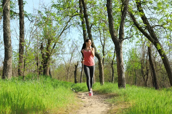 Sporty Young Woman Running Park — Stock Photo, Image