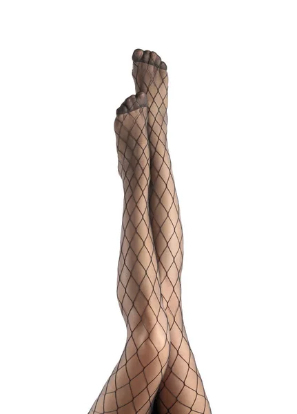 Ноги Красивої Молодої Жінки Колготках Білому Тлі — стокове фото