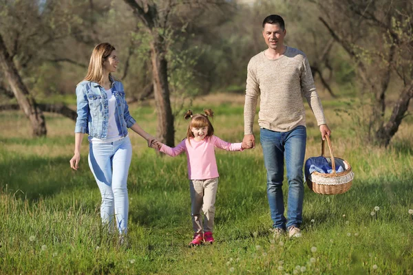 Happy Family Going Picnic Park — Stock Photo, Image