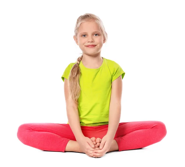 Little Girl Practicing Yoga White Background Stock Picture