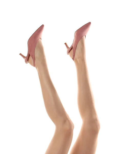 Legs Beautiful Young Woman White Background — Stock Photo, Image