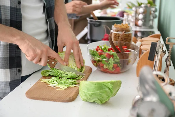 Young Man Friends Cooking Kitchen — Stock Photo, Image