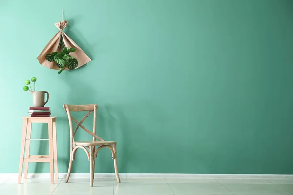 Meubles Bois Élégant Près Mur Couleur Intérieur Chambre — Photo