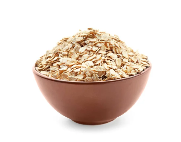 Bowl Raw Oatmeal White Background — Stock Photo, Image