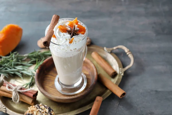 Tray Fresh Latte Glass Table — Stock Photo, Image