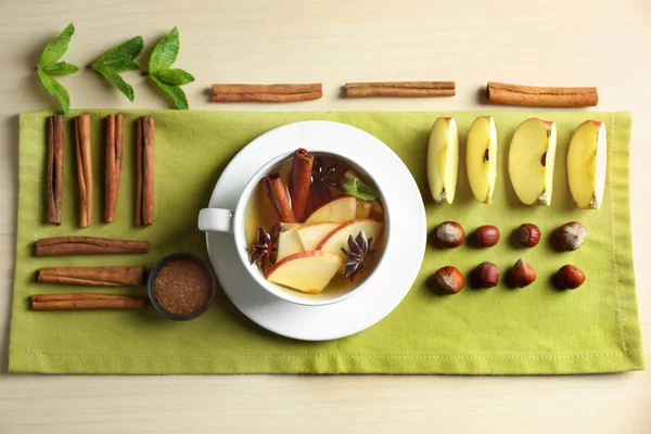 Flat Lay Composition Tasty Cinnamon Tea Table — Stock Photo, Image