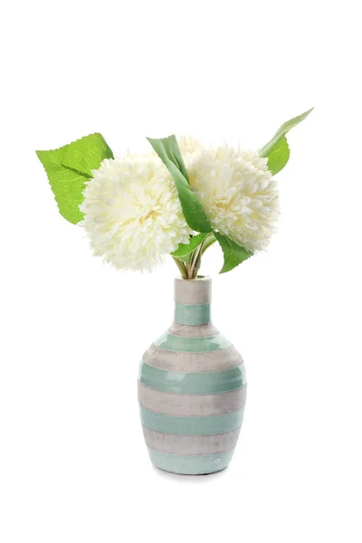 Vase Beautiful Blooming Flowers White Background — Stock Photo, Image