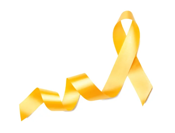 Yellow Ribbon White Background Cancer Concept — Stock Photo, Image