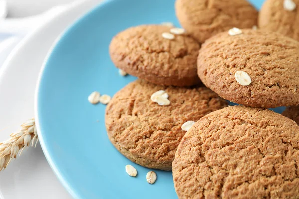 Delicious Oatmeal Cookies Plate Closeup — Stock Photo, Image