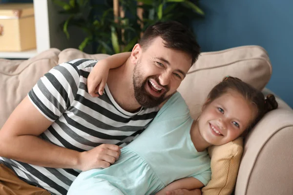 Father His Daughter Spending Time Together Home — Stock Photo, Image