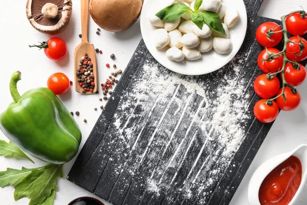Fresh Ingredients Pizza Table — Stock Photo, Image