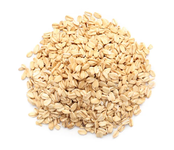 Heap Raw Oatmeal White Background — Stock Photo, Image