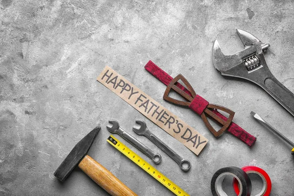 Sheet Paper Text Happy Father Day Bow Tie Set Tools — Stock Photo, Image