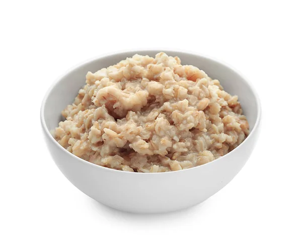Bowl Prepared Oatmeal White Background — Stock Photo, Image