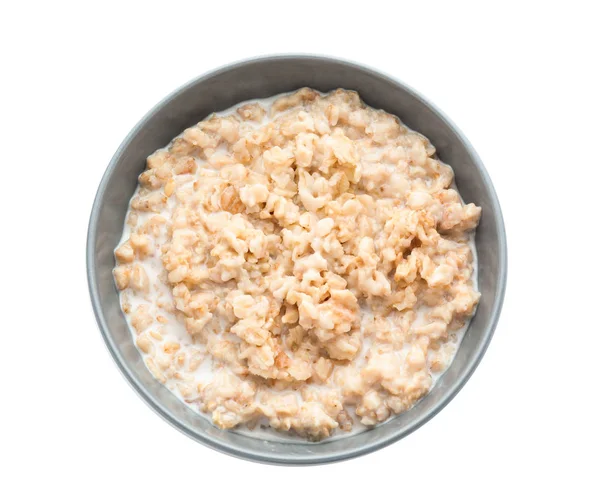 Bowl Prepared Oatmeal White Background — Stock Photo, Image