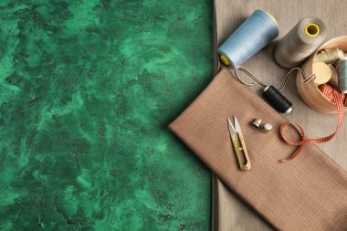 Dikiş aksesuarları ile renk Kumaş dokulu arka plan