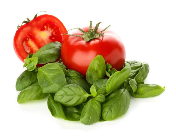 Świeża Bazylia Pomidory Białym Tle — Zdjęcie stockowe