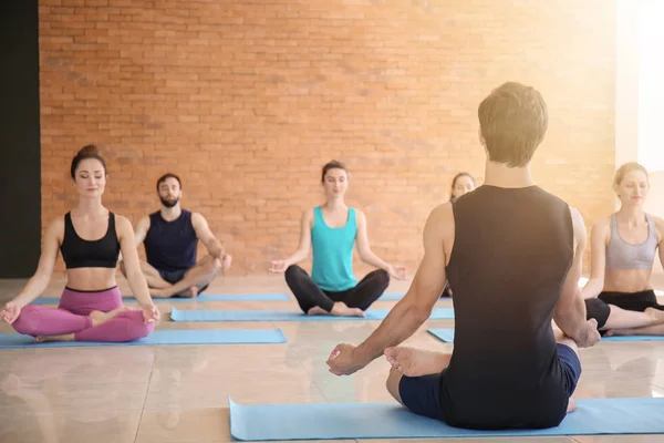 Group People Practicing Yoga Gym — Stock Photo, Image