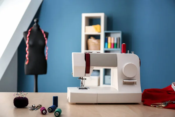 Sewing Machine Accessories Table Tailor Workshop — Stock Photo, Image