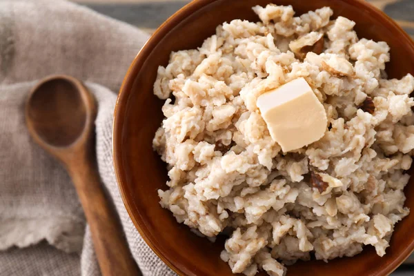 Bowl Tasty Oatmeal Table — Stock Photo, Image