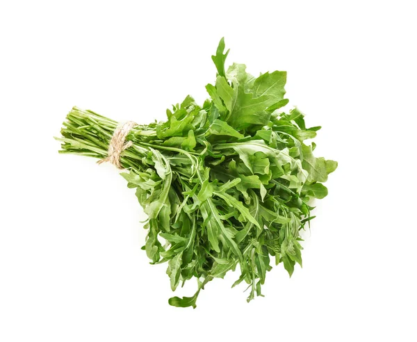 Ett Gäng Färska Ruccola Vit Bakgrund — Stockfoto