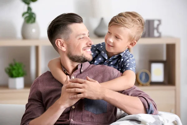 Little Boy His Dad Spending Time Together Home — Stock Photo, Image