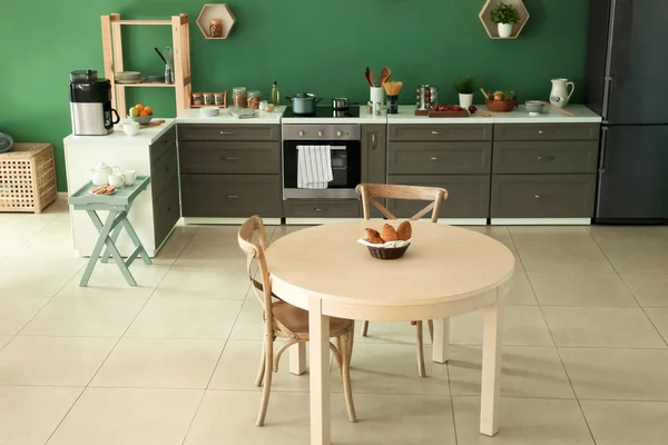 Modern Interior Kitchen Wooden Table — Stock Photo, Image