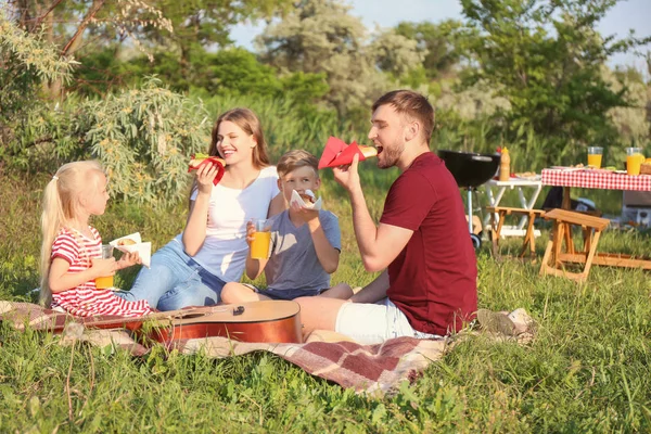 Família Feliz Almoçando Piquenique Verão — Fotografia de Stock