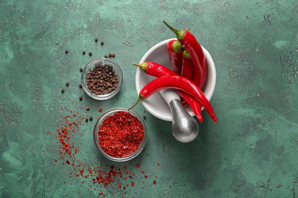 Composition Spices Green Background — Stock Photo, Image