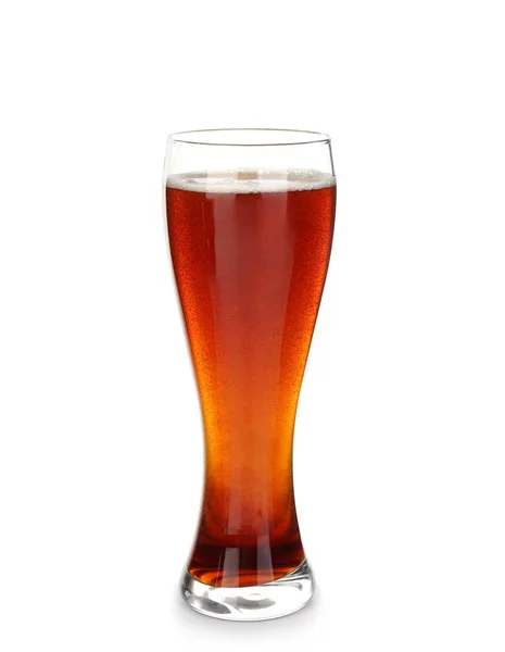 Glas Koud Bier Witte Achtergrond — Stockfoto