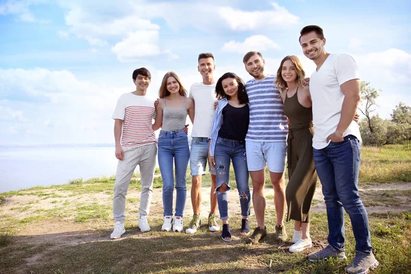 Group Attractive Young People Outdoors — Stock Photo, Image