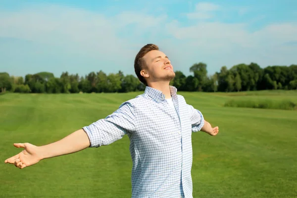 Young Man Enjoying Sunny Weather Outdoors — Stock Photo, Image