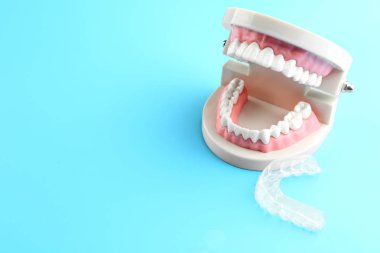Yapay çene ve renk arka plan üzerinde oklüzal splint