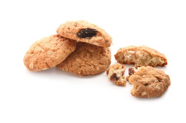 Beyaz zemin üzerine lezzetli yulaf ezmeli kurabiye