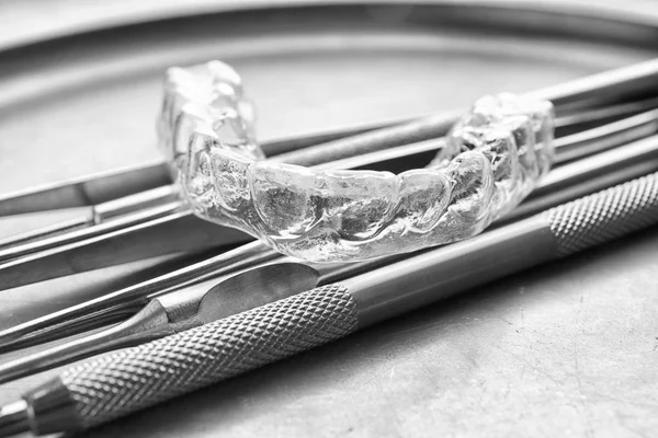 Tray Dental Instruments Occlusal Splint Closeup — Stock Photo, Image