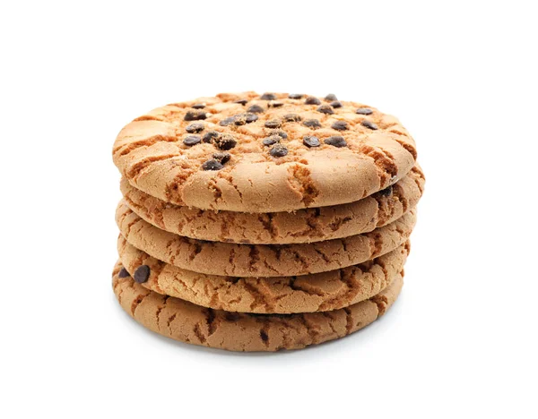 Stack Delicious Cookies Chocolate Chips White Background — Stock Photo, Image