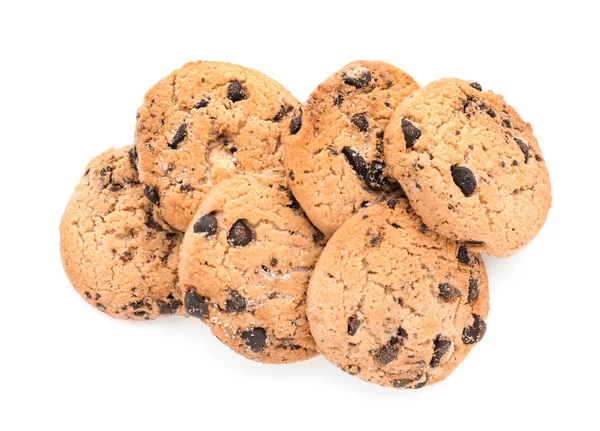 Deliciosas Galletas Con Chispas Chocolate Sobre Fondo Blanco — Foto de Stock