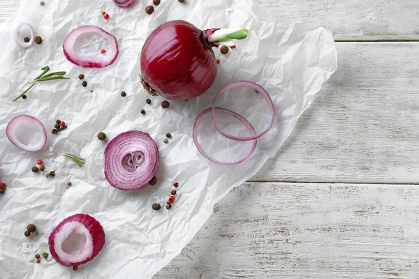 Fresh Red Onion Spices Parchment — Stock Photo, Image