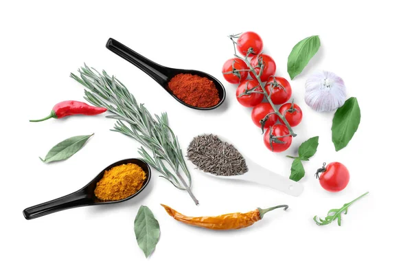 Fresh Herbs Spices Vegetables White Background — Stock Photo, Image