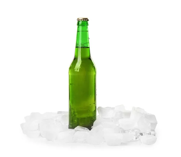 Botella Cerveza Hielo Sobre Fondo Blanco —  Fotos de Stock