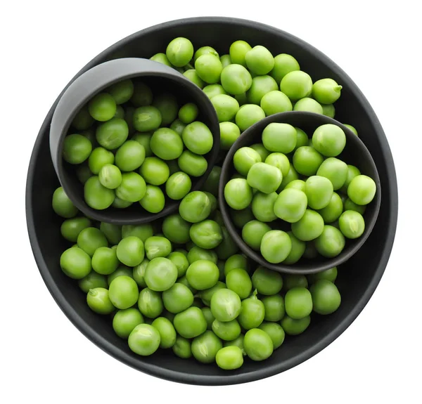 白色背景的绿色豌豆碗 — 图库照片