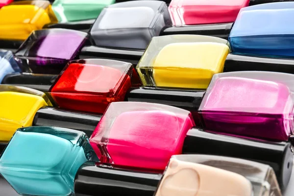 Bottles Colorful Nail Polishes Closeup — Stock Photo, Image