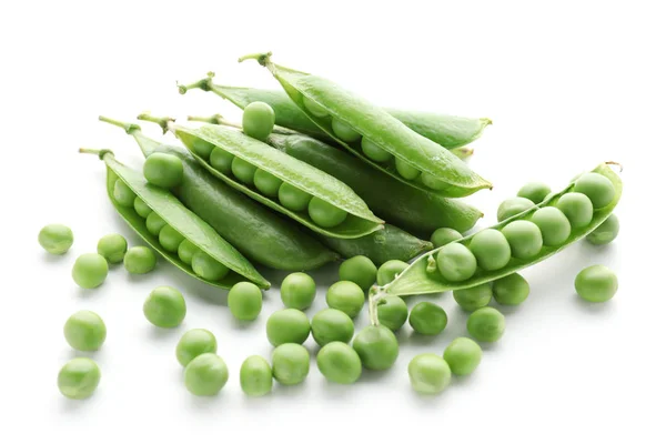 Pods Fresh Green Peas White Background — Stock Photo, Image