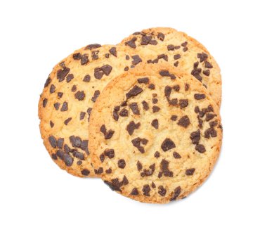 Beyaz zemin üzerine çikolata parçaları ile lezzetli kurabiyeler