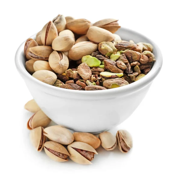Bowl Pistachio Nuts White Background — Stock Photo, Image