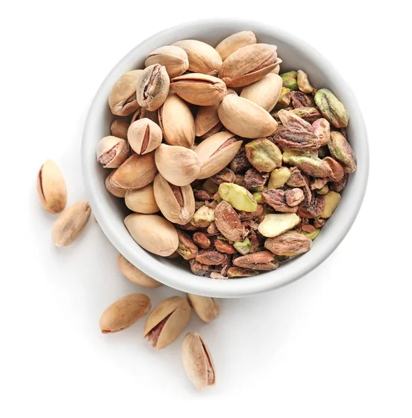 Bowl Pistachio Nuts White Background — Stock Photo, Image